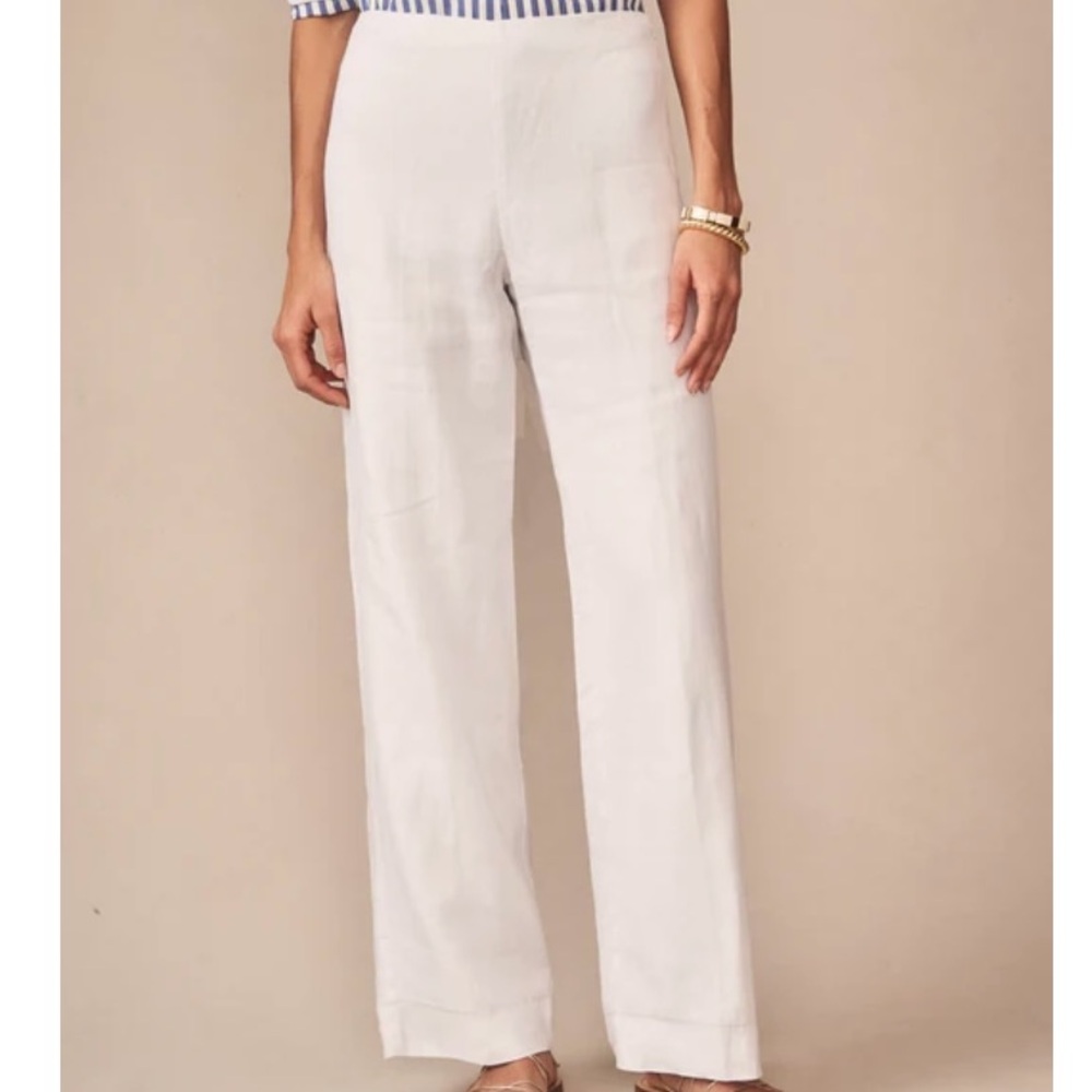 J. McLaughlin Cream Wide-Leg Linen Trousers